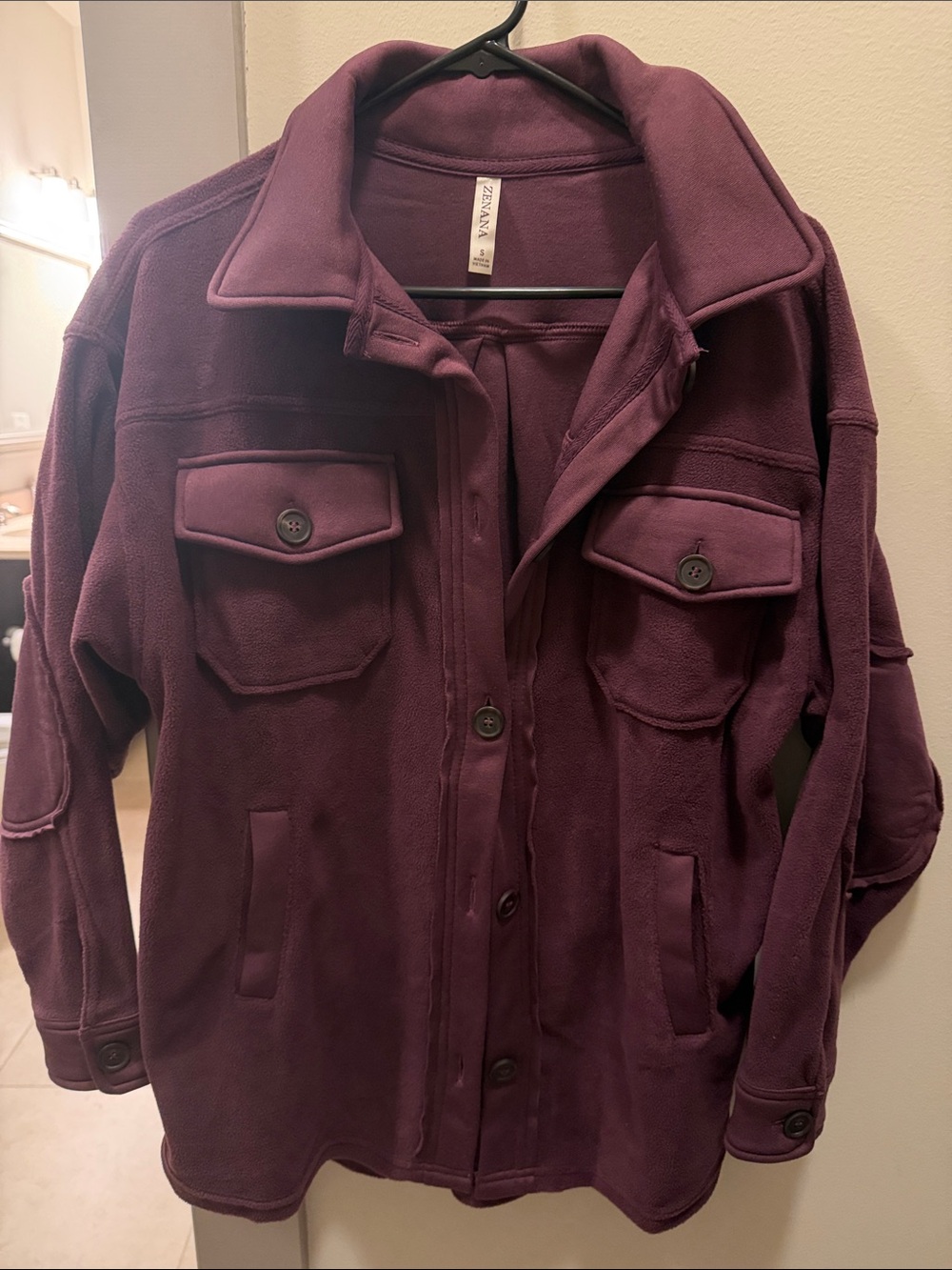 Zenana Plum Fleece Shacket